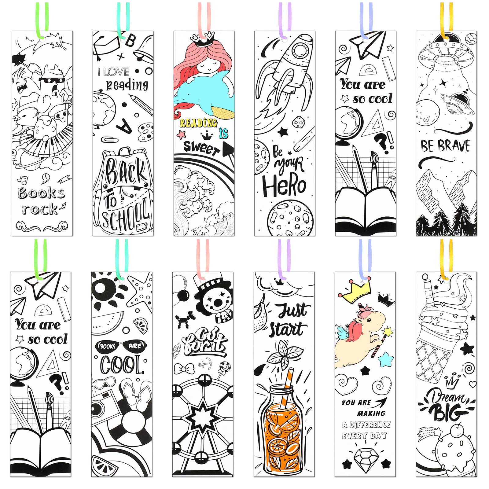 108 Pcs DIY Motivational Coloring Bookmarks - Inspirational Blank Paper Bookmarks for Kids, Teachers & Students (Elegant Style) - Perfect for Classroom Rewards, Reading Incentives & Creative Art Projects