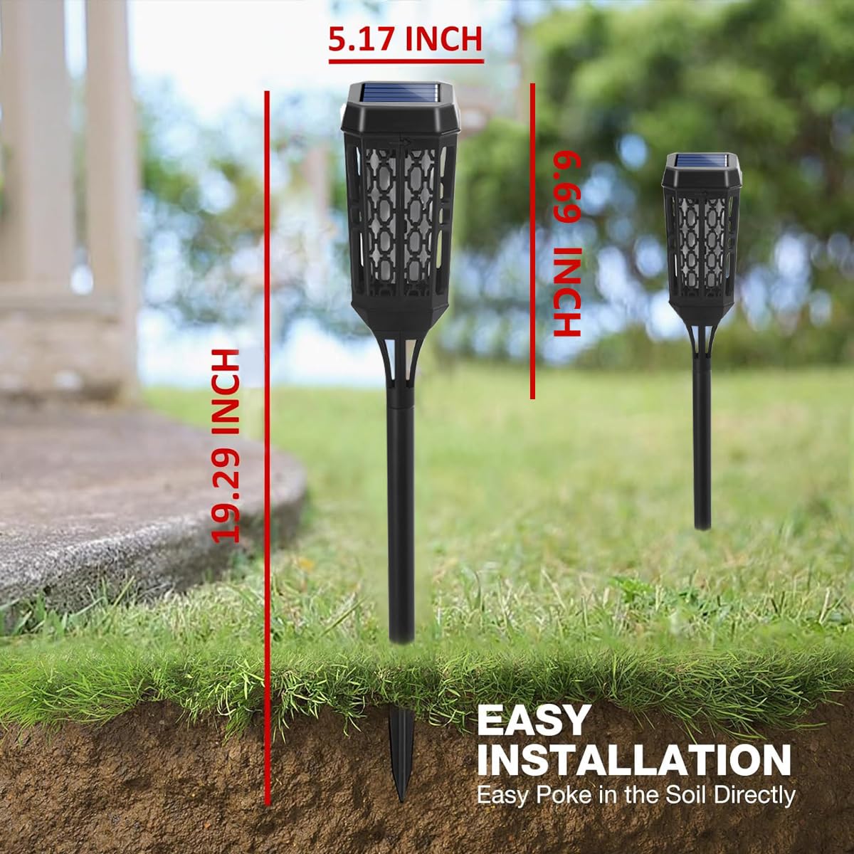 UZIMOO 4 Pack Solar Flame Lights Outdoor - Waterproof Flickering Flame Solar Pathway Lights for Garden, Yard, Lawn, Patio - Landscape Decoration Lighting - Perfect for Halloween, Christmas, and Outdoor Parties