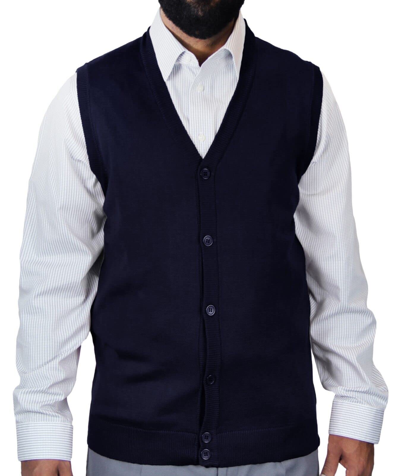Blue Ocean Big and Tall Solid Color Cardigan Sweater Vest for Men - Comfortable Lightweight Knit Vest for Casual Wear, Office & Outdoor Activities