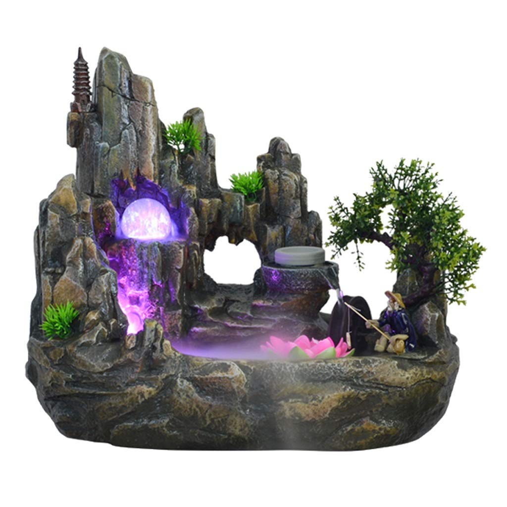 Desktop Electric Water Fountain with LED Lights & Rotating Ball - Indoor Resin Rockery Waterfall Fountain Set with Atomizer - Perfect for Home Office Decor, Living Room, Bedroom & Entryway