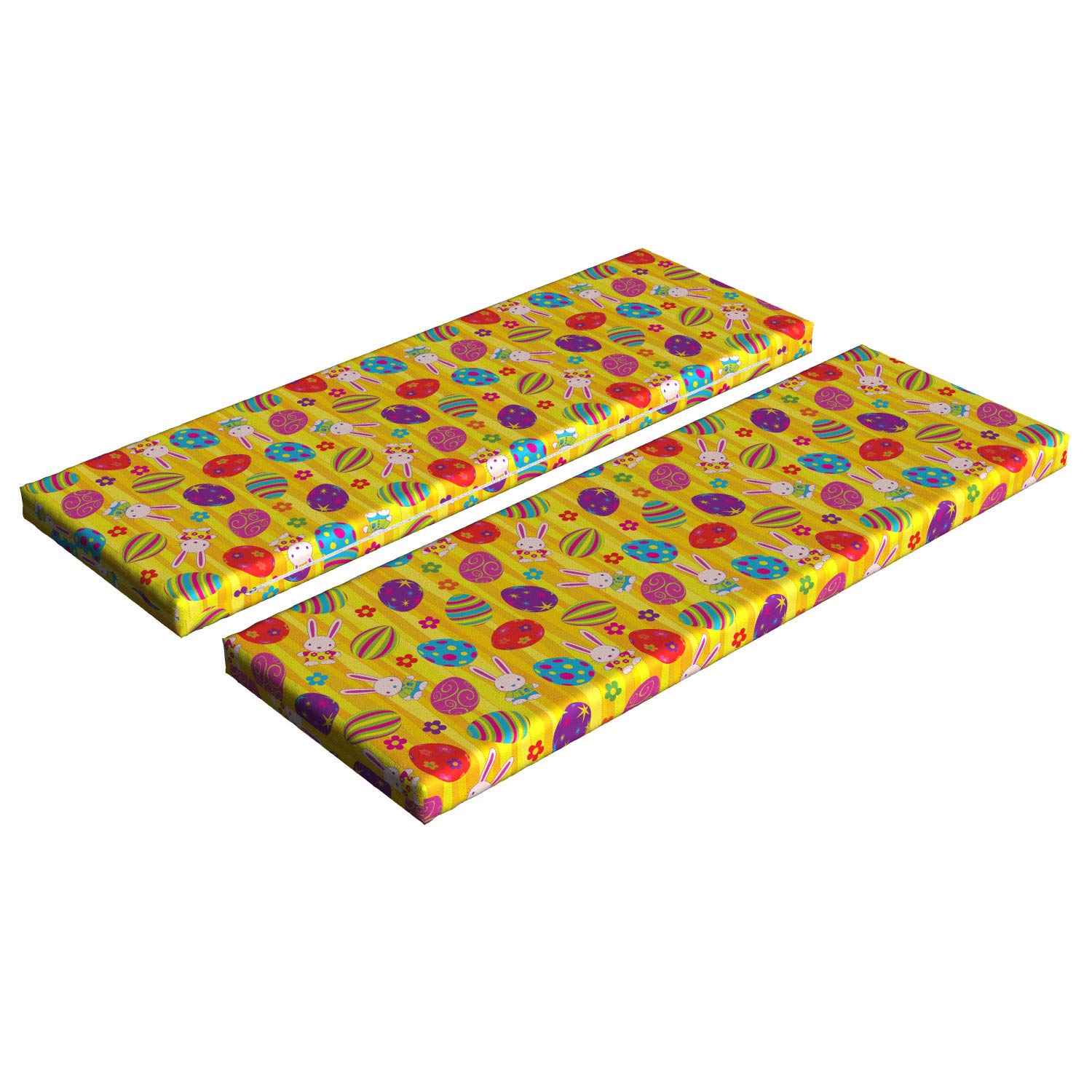 Ambesonne Easter Bench Cushion Set of 2 - Colorful Floral & Bunny Design, Standard Size Foam Seat Cushions with Decorative Covers - Perfect for Spring Decor, Outdoor Patio Furniture, and Holiday Home Accents