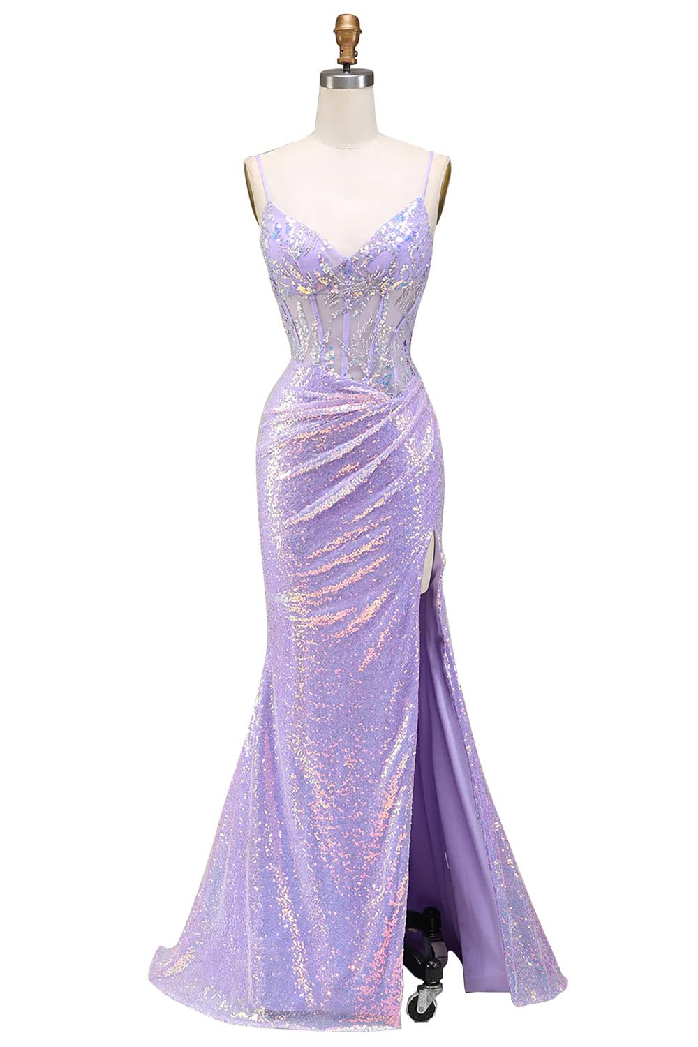 Elegant Light Purple Mermaid Prom Dress for Women - Sparkly Corset Formal Evening Gown with High Slit | Handmade Custom Party Dress for Prom, Homecoming, Wedding & Special Occasions