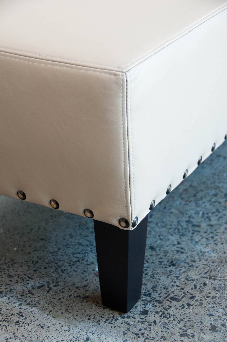 Beige Leather Ottoman with Studs - 100x60x40cm Footrest Stool for Living Room, Bedroom & Office - Modern Tufted Storage Bench with Metal Studs Decor