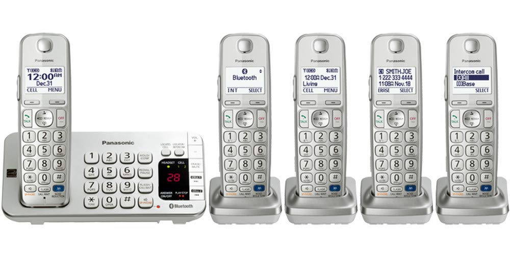 Panasonic KX-TGE275S 5-Handset Cordless Phone System with Bluetooth Link2Cell, Answering Machine & Call Blocking - Silver | Home & Office Communication Solution for Landline Calls