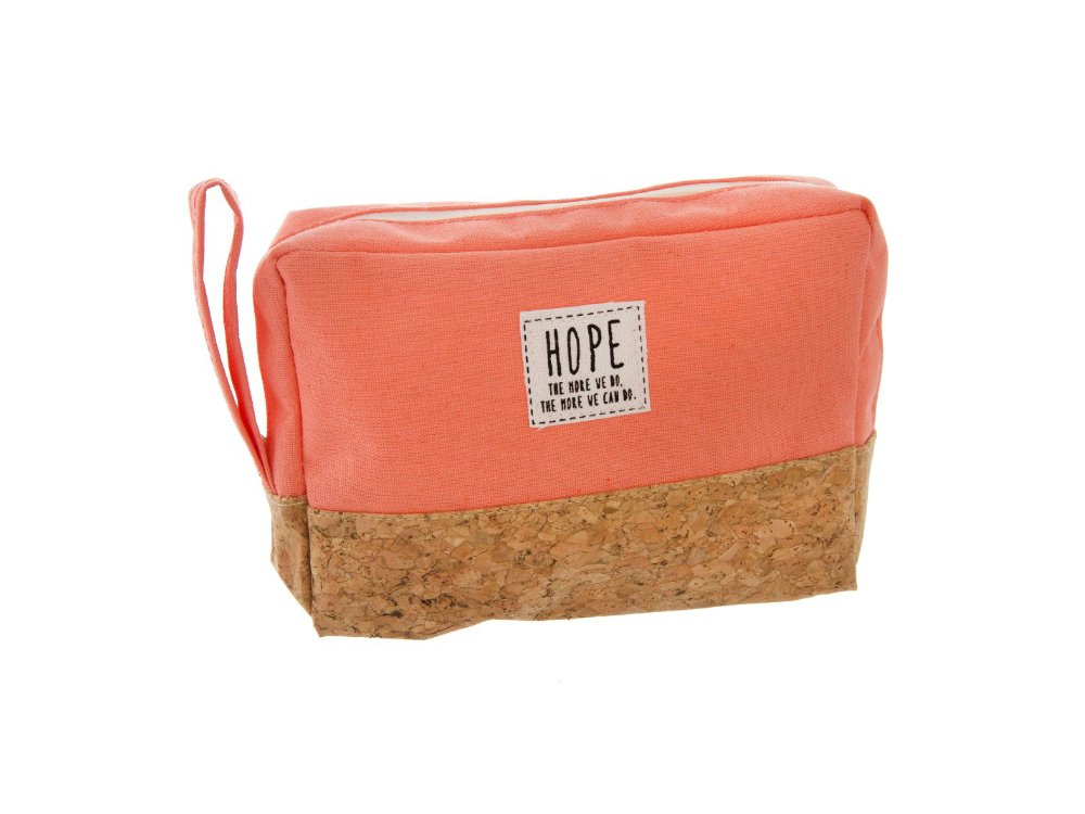 Hope ~ The More We Do Cork & Canvas Zipper Travel Makeup Pouch Bag (Coral) - Eco-Friendly Cosmetic Organizer for Travel, Gym & Daily Use | Waterproof & Lightweight