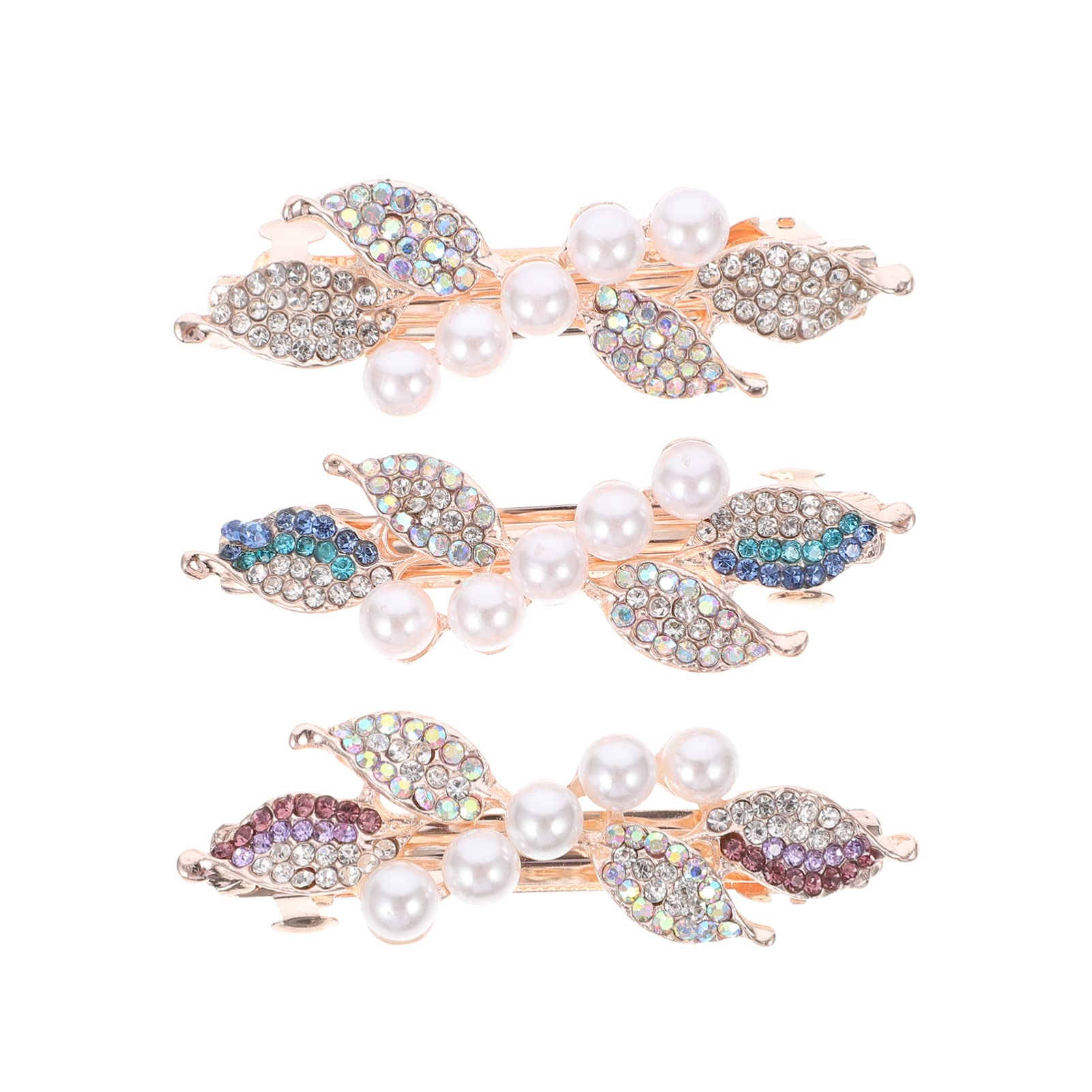 Rhinestone French Barrettes Hair Clips - 3pcs Crystal Bling Metal Hair Grip Automatic Spring Clips for Women | Bridal Hair Accessories, Wedding, Party & Everyday Use (Assorted Colors)