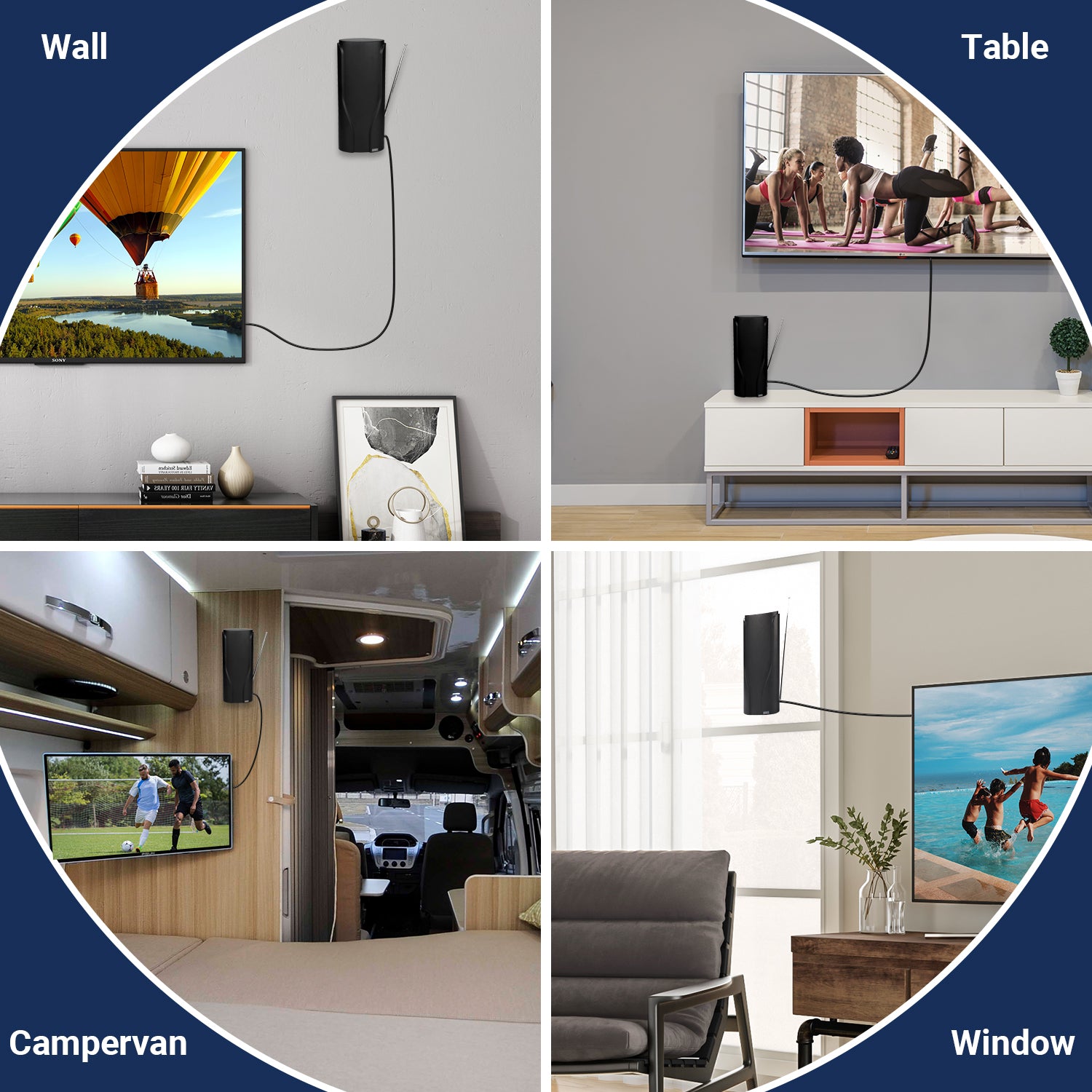 August DTA600 High Gain Indoor Digital HD TV Antenna - Freeview, Telescopic Design with Wall Mount for Enhanced Signal Reception | Perfect for Apartments, RVs & Home Theater Systems