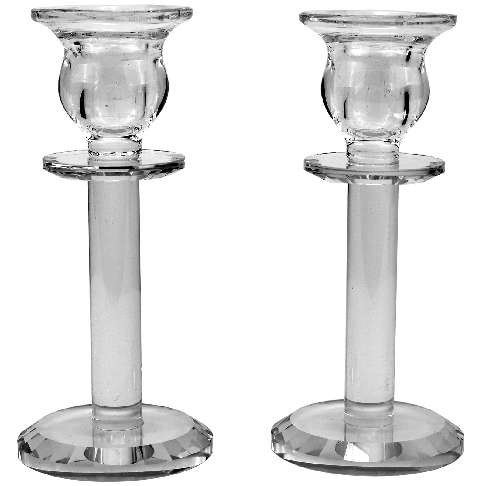 2-Piece Clear Glass Crystal Candle Holder Set - Elegant Pillar Candlestick Holders for Weddings, Birthdays, Dining & Memorials | Perfect Table Decor for Romantic Dinners, Special Events & Home Decoration