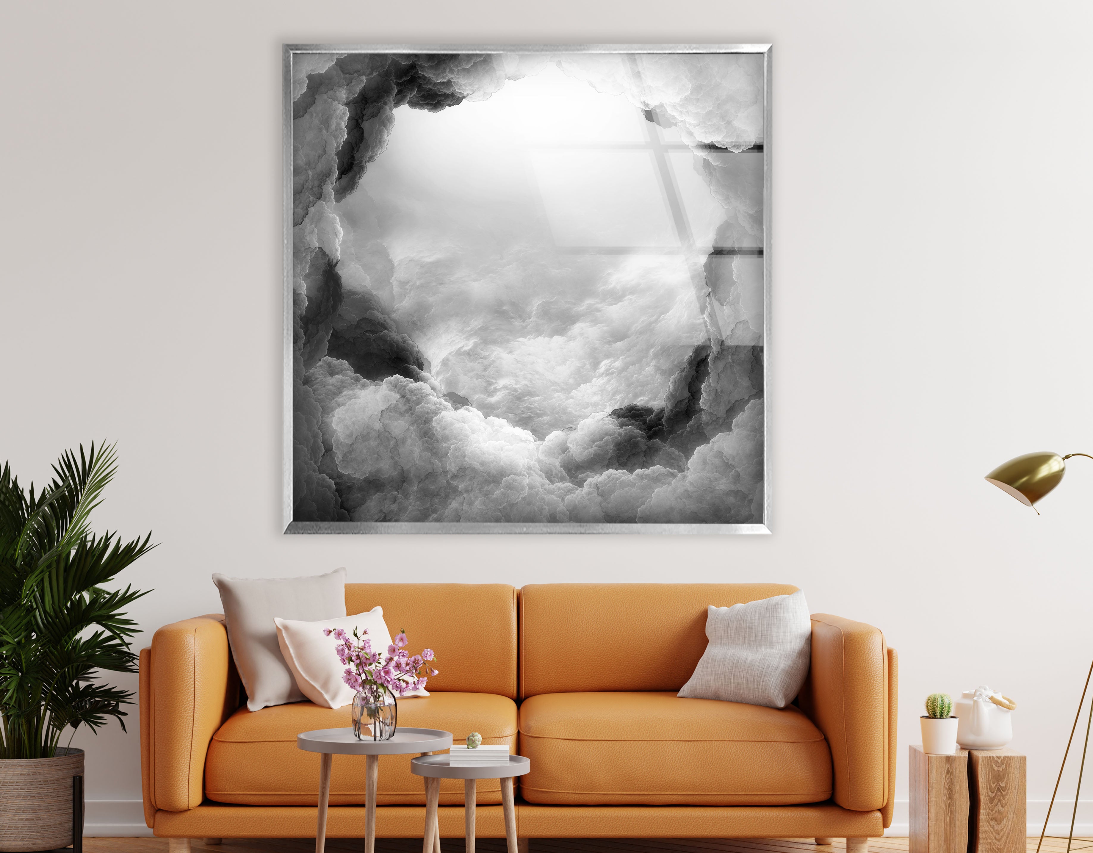 Black and White Cloud Wall Art - Dreamy Abstract Glass Print Decor for Living Room, Bedroom & Office | Modern Home Decor & Unique Gift Idea