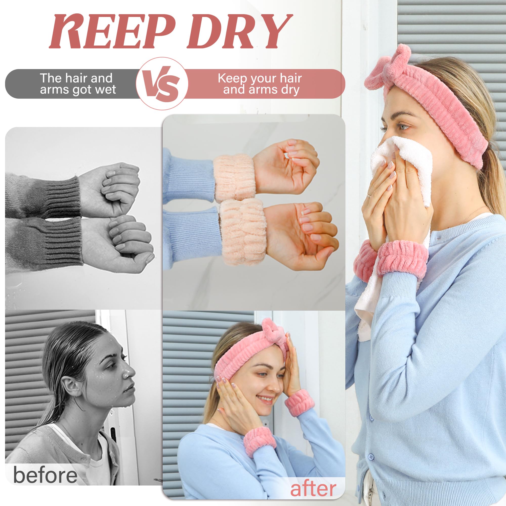 6PCS Microfiber Spa Wrist Towel Bands - Super Absorbent Face Washing & Skincare Sweatbands for Women & Girls | Prevent Water Drips During Facial Cleansing, Makeup Removal & Spa Treatments