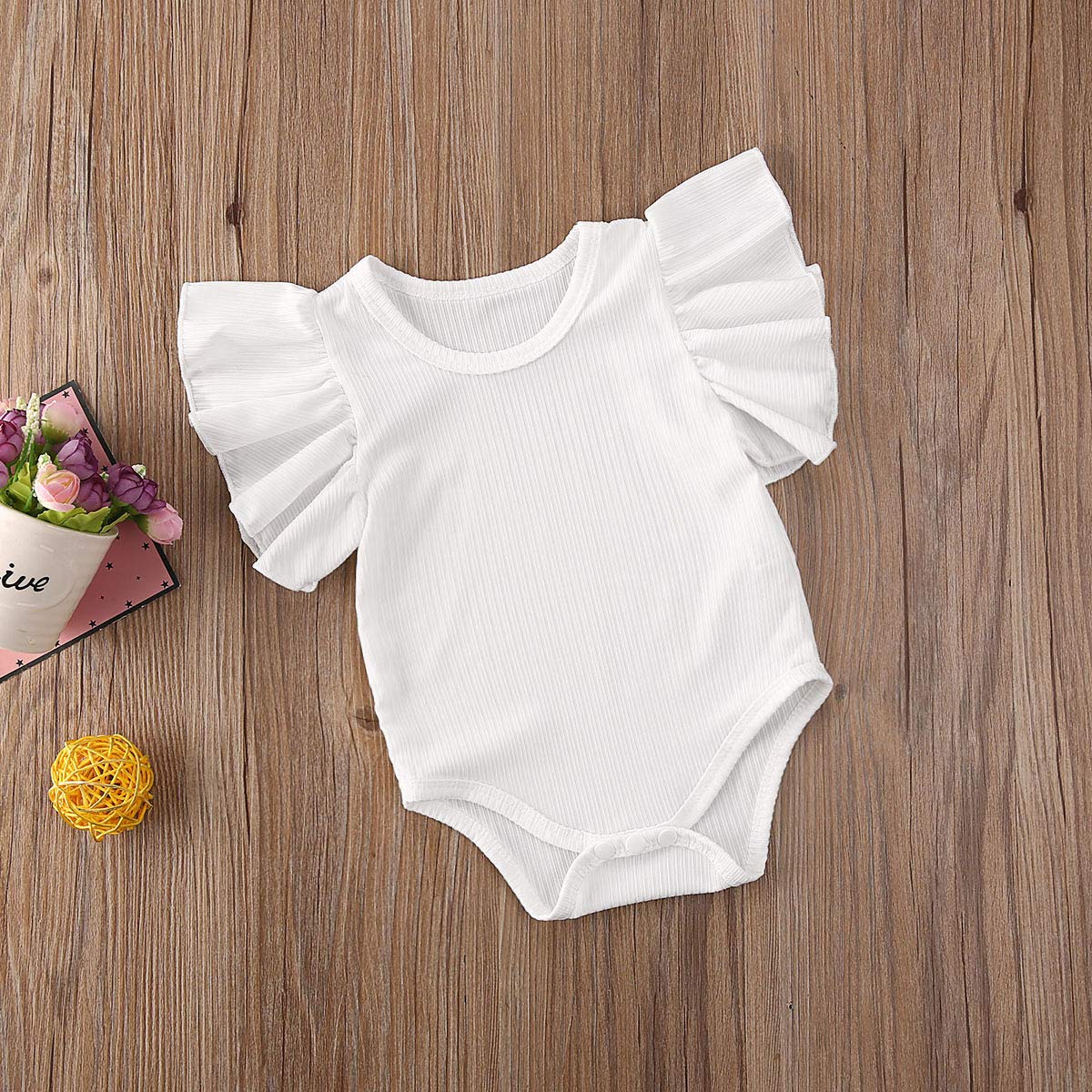 Mubineo Infant Baby Girl Cotton Ruffle Flower Short Sleeve Romper Bodysuit - Soft Summer Outfit for Newborns & Toddlers - Perfect for Playdates, Beach Trips & Family Photos