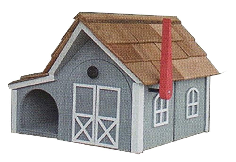 Amish-Made Dutch Barn Style Wooden News Mailbox - Light Gray with White Trim | Rustic Outdoor Mailbox for Farmhouse, Cottage & Countryside Homes | USA Handcrafted