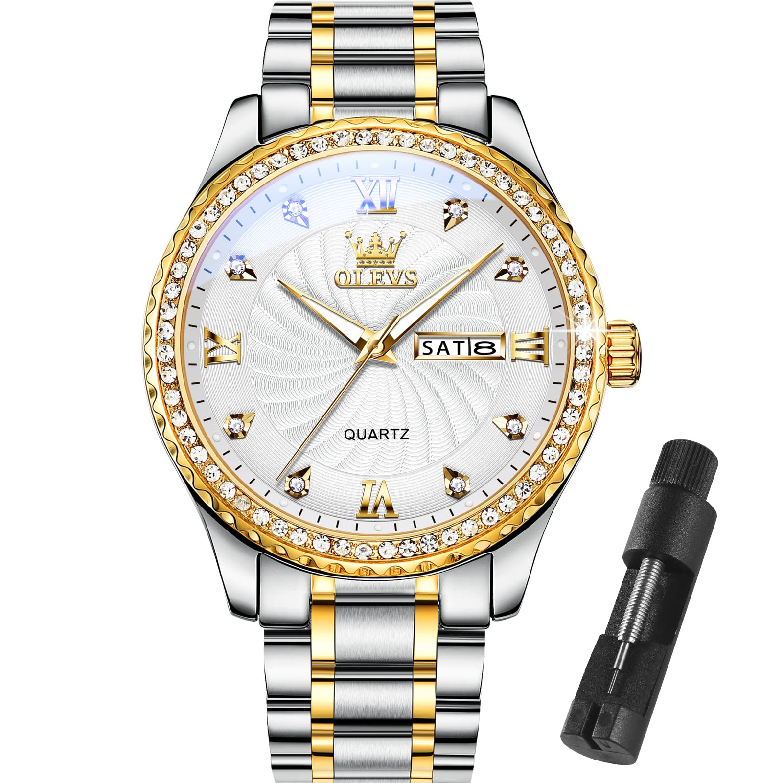 OLEVS Men's Watches - Big Face Stainless Steel Waterproof Analog Quartz Watch with Day Date - Fashion Business Watch for Men - Perfect for Office, Casual Wear & Formal Events