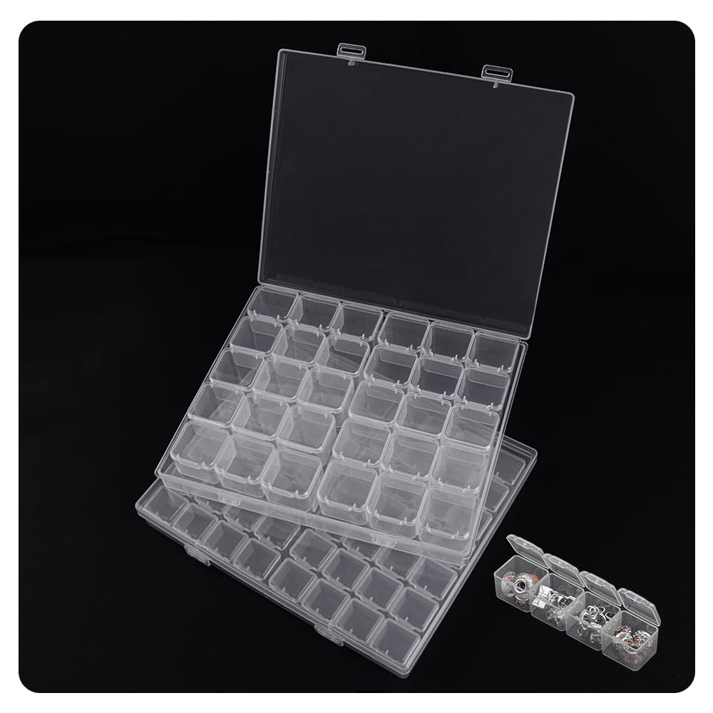 WALLFID 2-Pack 86-Piece Diamond-Shaped Plastic Storage Box Set with 240 Label Stickers | Clear Transparent Jewelry Organizer Containers for Earrings, Rings & Small Accessories | Perfect for Travel, Home Organization & Craft Storage
