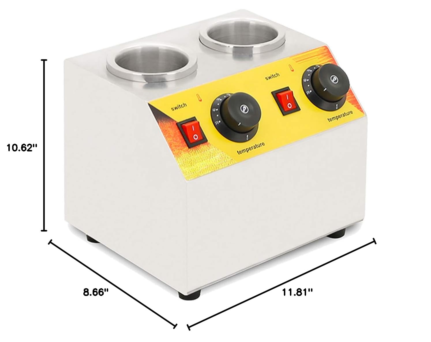 **550ml Electric Sauce Warmer Machine - Double Bottle Hot Cheese & Chocolate Dispenser for Fondue, Caramel, Fudge (Silver) - Perfect for Restaurants, Catering & Home Kitchen Use**