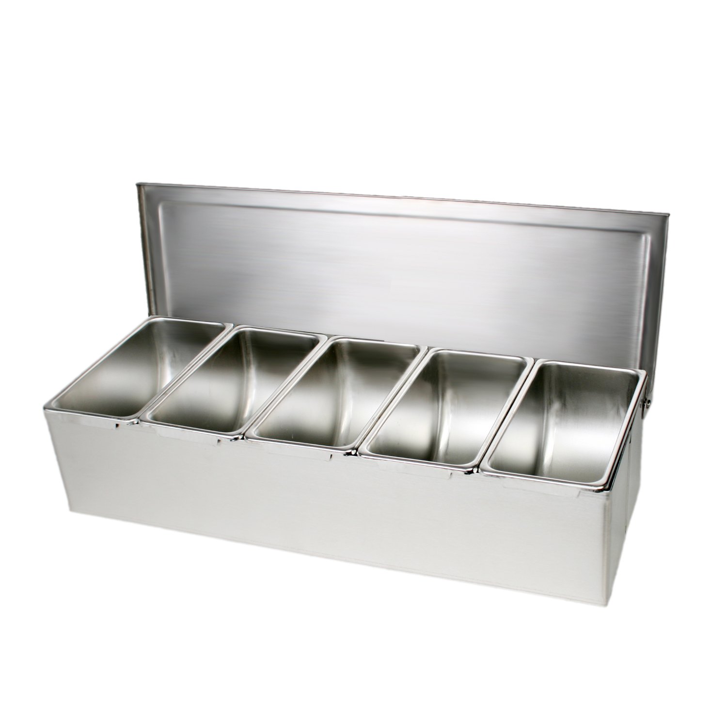 Thunder Group SSCD005 5-Compartment Stainless Steel Bar Condiment Dispenser - Open Bottom Countertop Design for Restaurants, Cafes & Home Kitchens