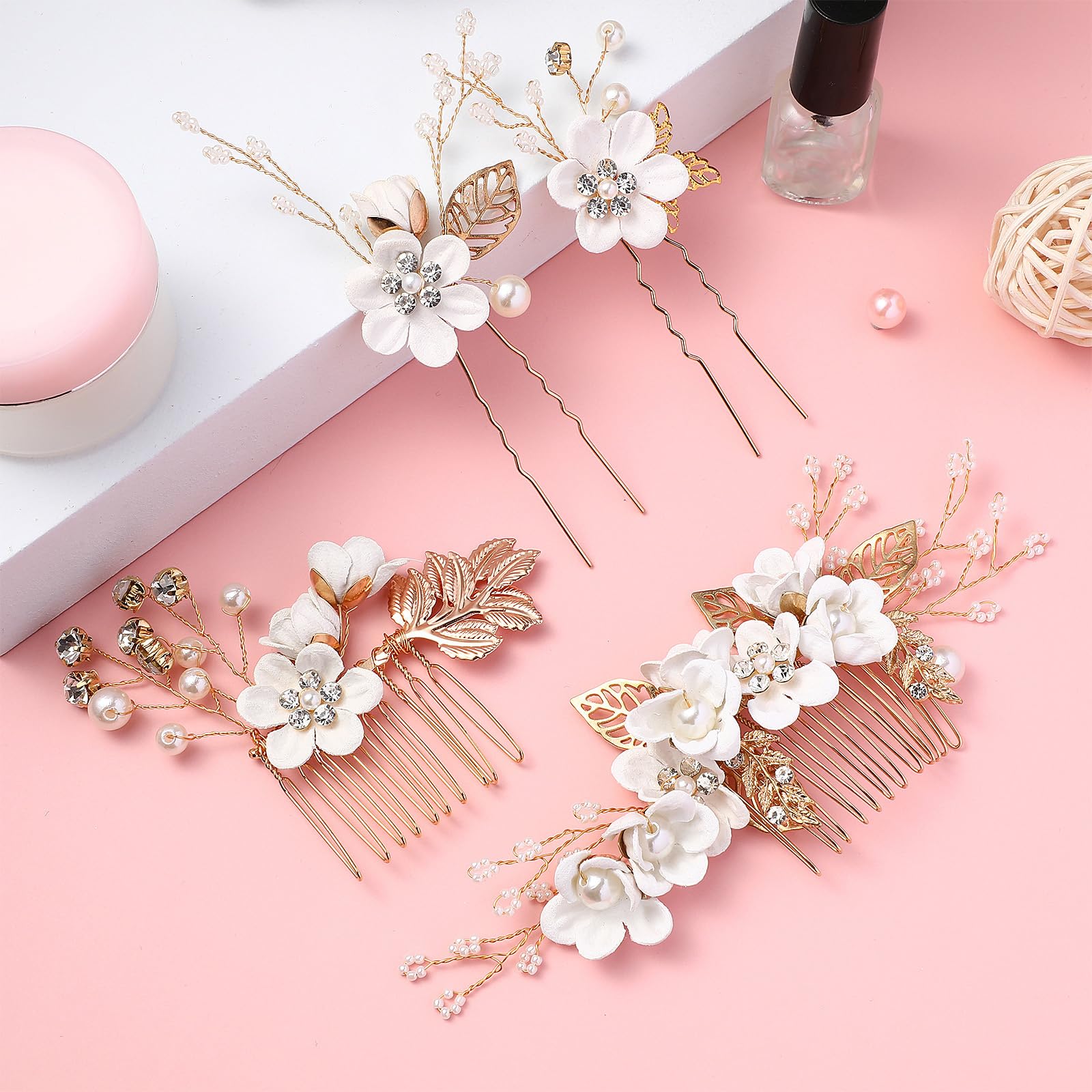 STOBOK 4pcs Bridal Hair Accessories Set - Rhinestone Pearl Wedding Hair Pins, Side Clips & U-Shaped Combs for Bride, Bridesmaid & Women | Perfect for Weddings, Prom, Parties & Special Occasions
