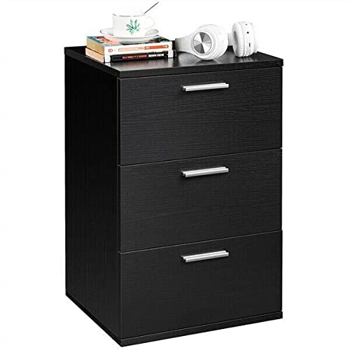 **Black Padro 3-Drawer Nightstand - Bedside Table with Storage for Bedroom, Living Room & Office - Modern End Table for Sofa, Dresser or Cabinet - Sturdy Bedroom Furniture Set**