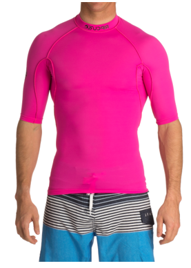 Rip Curl Women's Neon Pink Short Sleeve Rash Guard UV Protection Swim Shirt for Surfing, Swimming, Beach & Water Sports