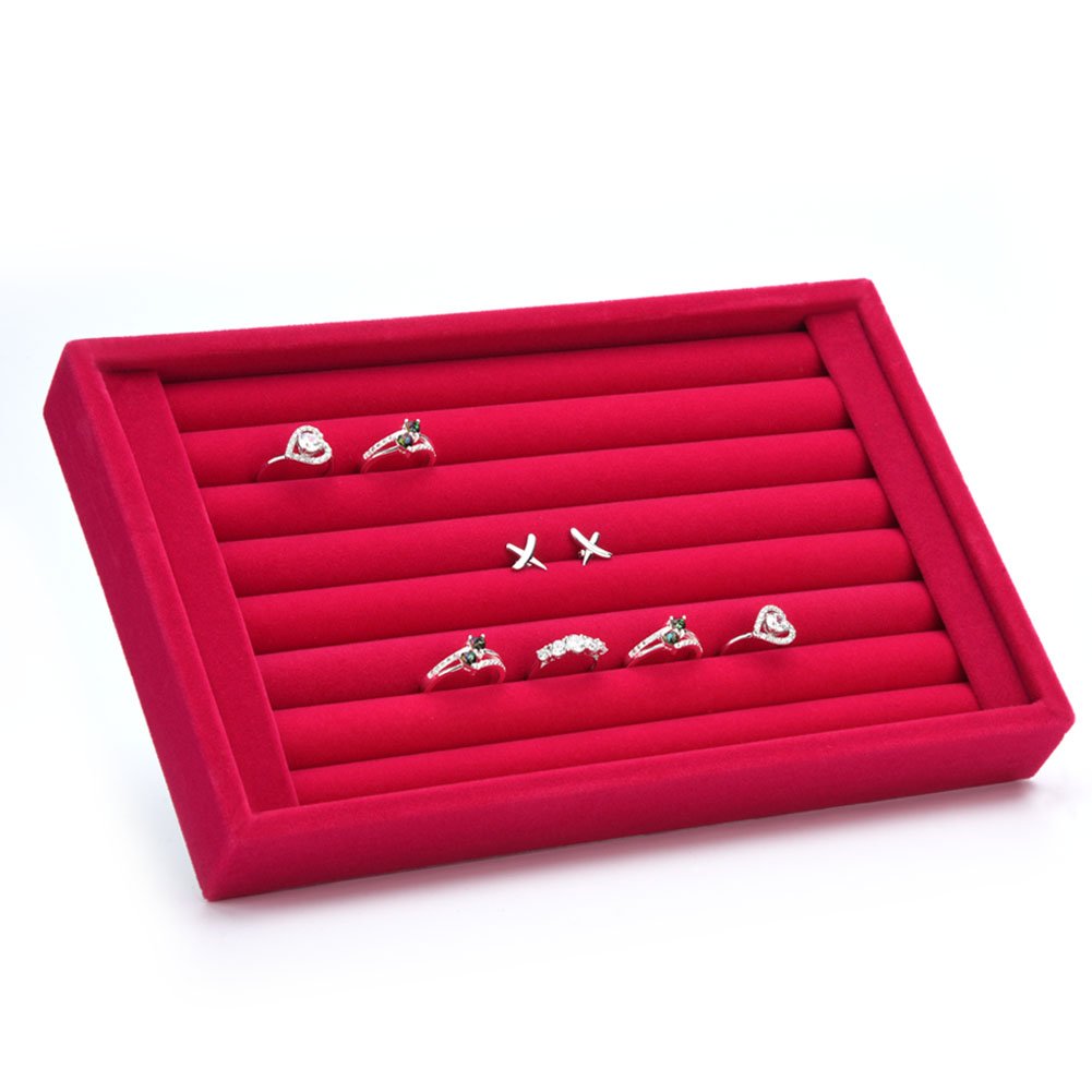 Ejoyous Velvet 7-Slot Ring Display Tray - Jewelry Organizer Box for Rings & Stud Earrings - Perfect for Retail Store, Wedding Showcase & Home Jewelry Storage