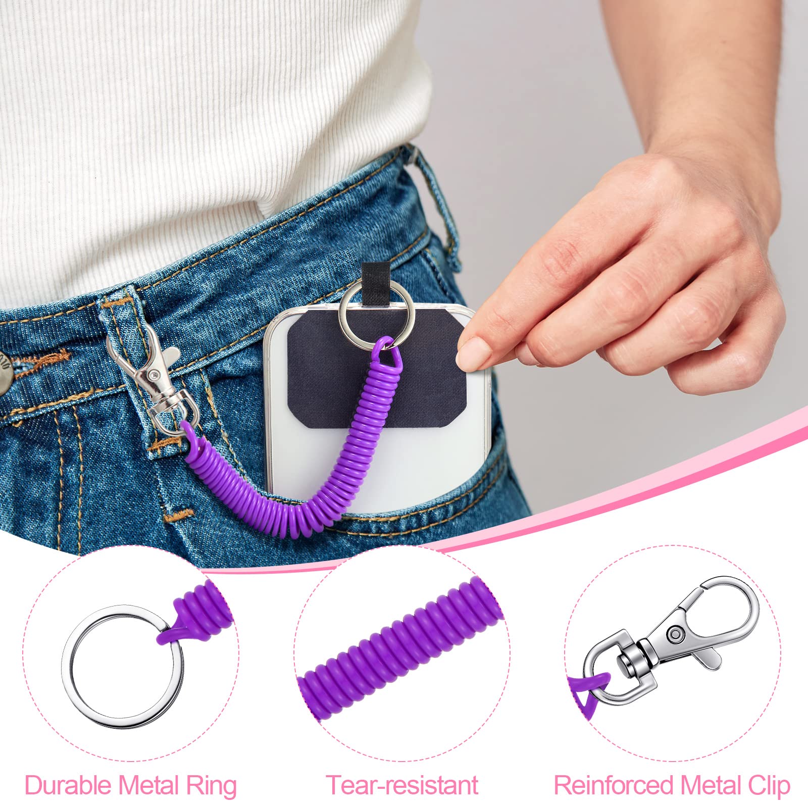 8 Sets Retractable Phone Lanyard with Patch Lasso Strap & Case Anchor - Anti-Theft Smartphone Harness for Skiing, Hiking & Outdoor Activities - Compatible with iPhone, Samsung & Most Smartphones