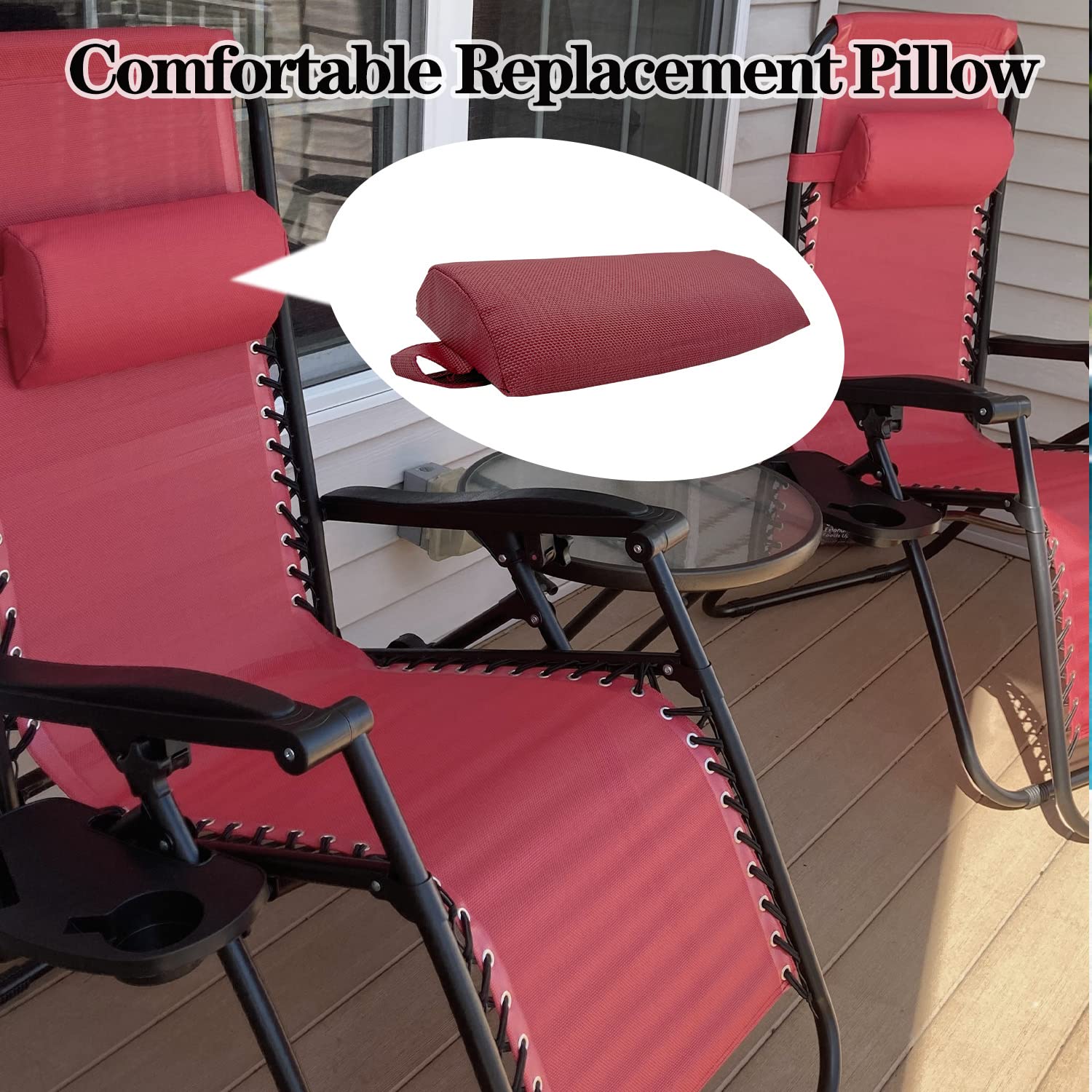 Ostlttyn Zero Gravity Chair Replacement Pillow Headrest with Elastic Band - Universal Soft Removable Padded Cushion for Lounge, Patio, Lawn & Recliner Chairs (Red) - Perfect for Outdoor Relaxation, Sunbathing & Backyard Lounging