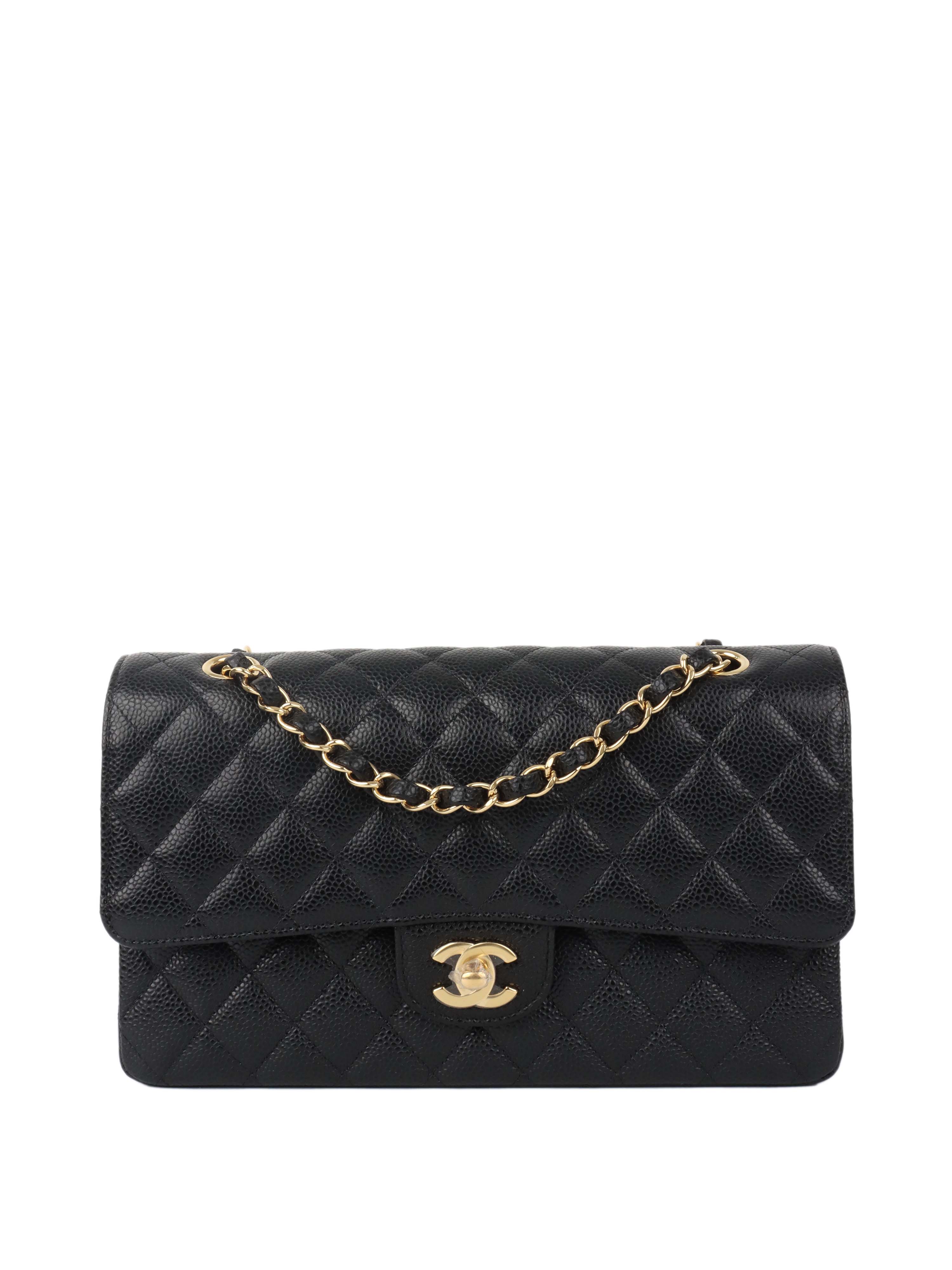 Chanel Black Medium Caviar Classic Flap Bag with Gold Hardware - Timeless Luxury Handbag for Women, Perfect for Evening Events & Special Occasions