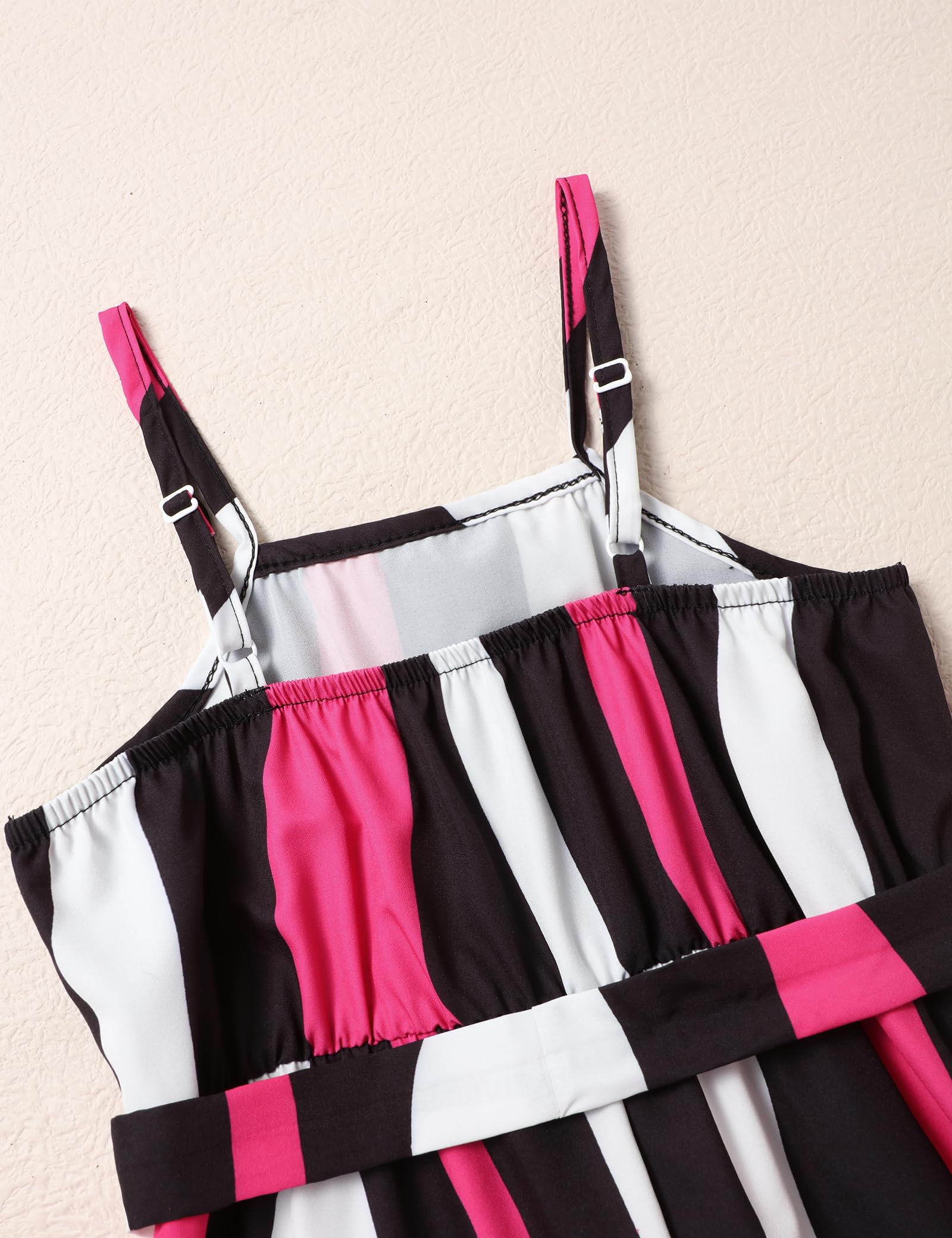 Crazyme Girls Striped Sleeveless Jumpsuit with Belt - Casual Romper Suspender Wide Leg Pants for Girls Age 4-13 Years | Perfect for Summer Playdates, School Outfits & Family Photos