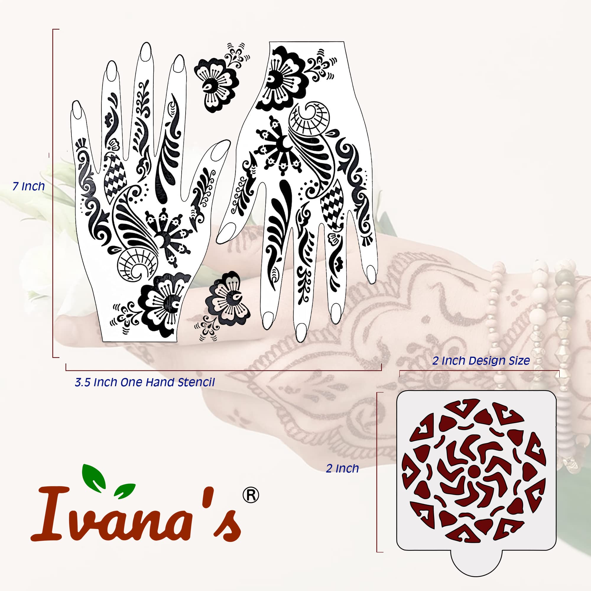 8 Pcs Henna Stencil Kit - 2 Henna Tattoo Stencils + 6 Reusable PVC Laser Cut Stencils for Women, Girls & Kids | Easy Application Mehandi Stickers for Full Hand Designs | Perfect for Weddings, Festivals & DIY Body Art
