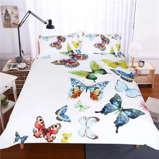 Butterflies By Night Bedding Set - Queen Size Floral Butterfly Printed Duvet Cover & Pillowcases - Soft Breathable Bedding for Girls Room Decor, Romantic Bedroom Aesthetic
