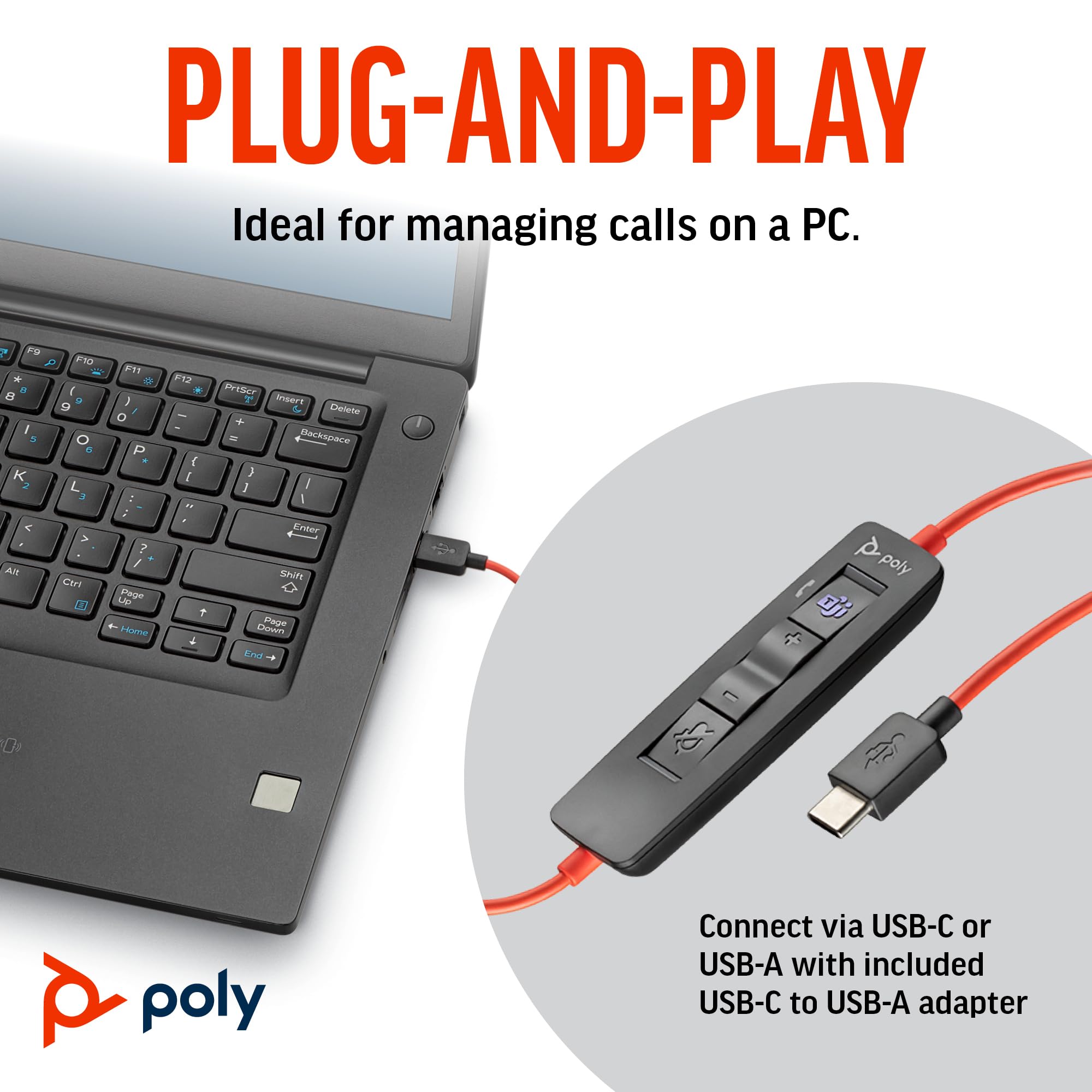 Poly Blackwire 3310 USB Wired Headset with Noise-Canceling Microphone - Monaural Office Headphone for PC/Mac (USB-C/USB-A) - Microsoft Teams Certified - Ideal for Remote Work, Call Centers & Video Conferencing