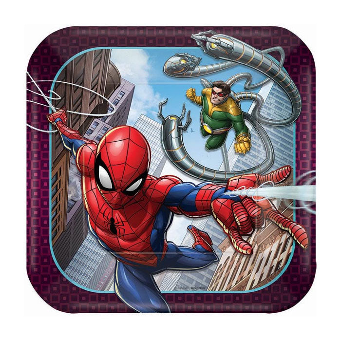 Spider-Man 7-Inch Melamine Dinner Plates Set of 8 - Durable Kids Party Plates for Birthday, Superhero Theme Party & Home Dining
