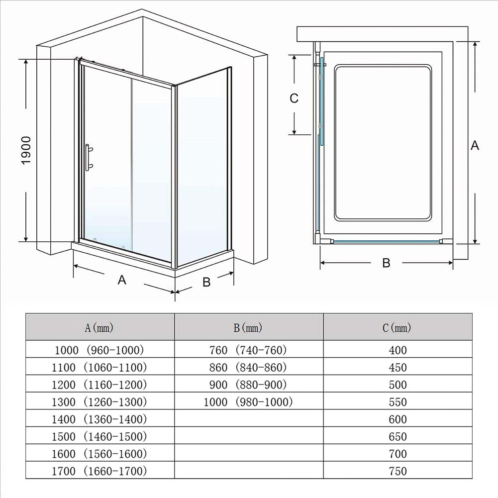 Elegant Framed Shower Sliding Screen - Adjustable Glass Shower Door for Bathroom | Perfect for Modern Home & Spa Style Bathrooms