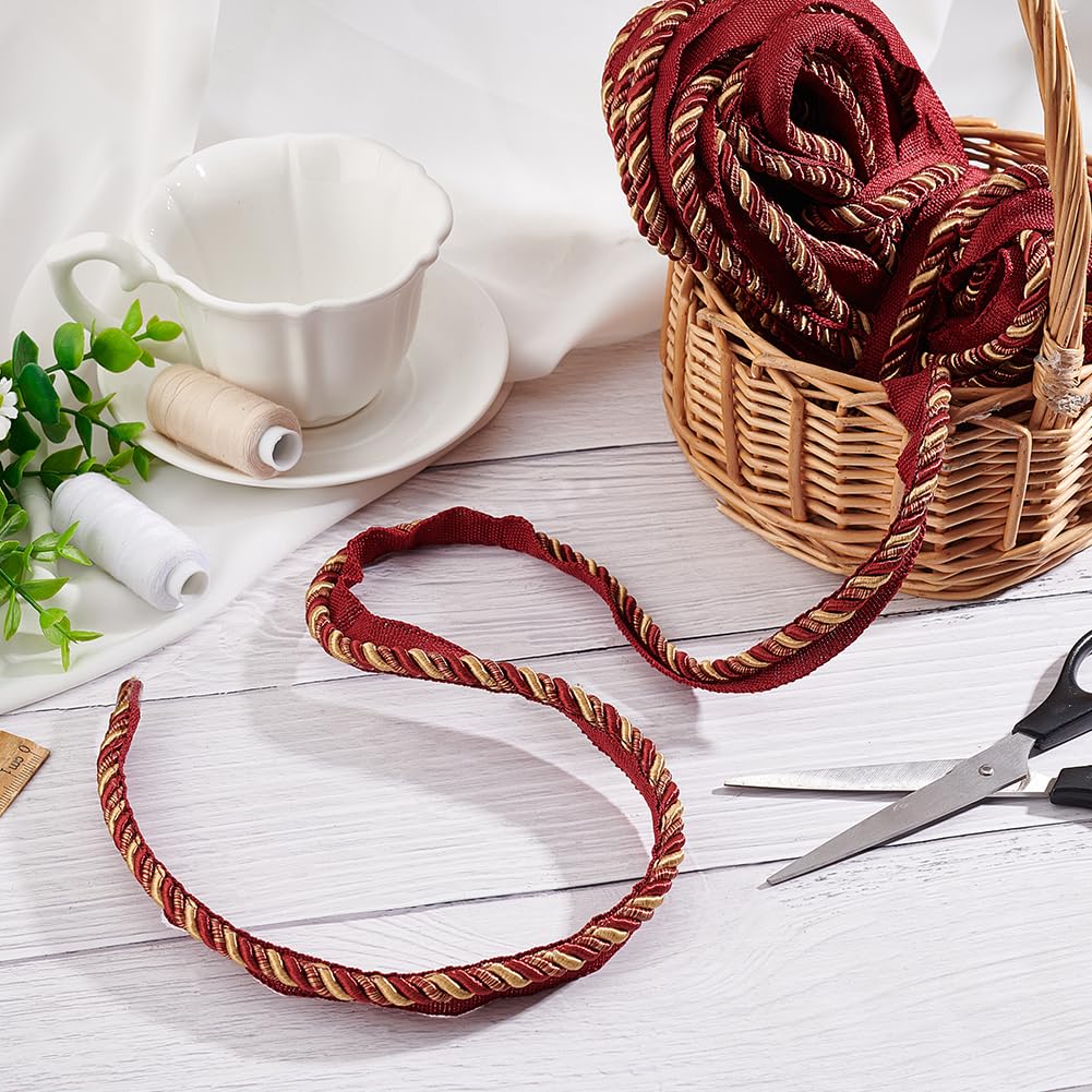 FINGERINSPIRE 13.7 Yard Dark Red Twisted Lip Cord Trim - 17mm Wide Polyester Rope for DIY Crafts, Home Decor, Curtains & Handmade Projects | Perfect for Sewing, Embellishments & Decorative Accents