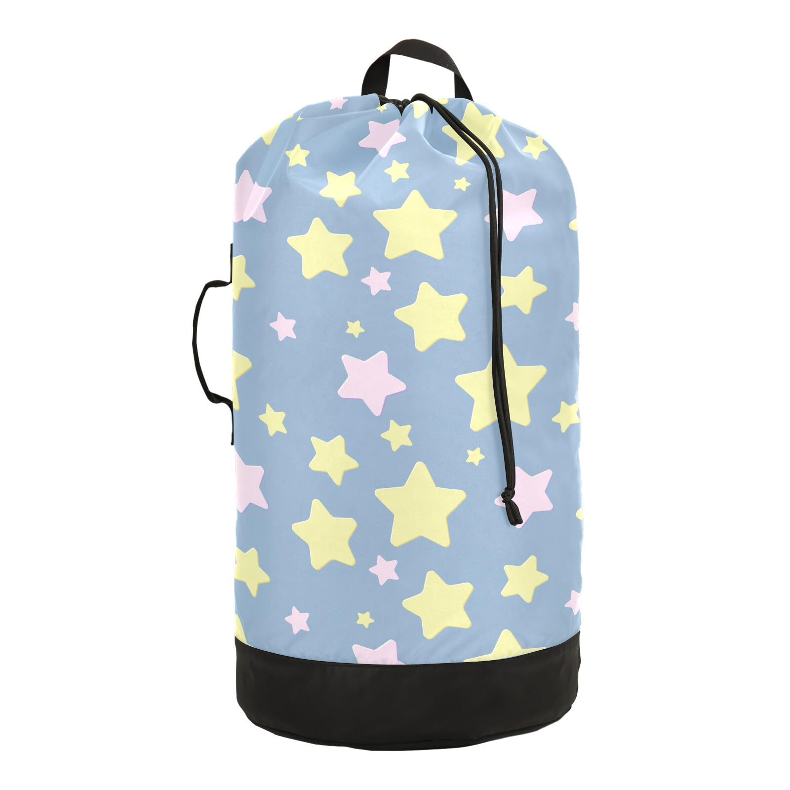 **MNSRUU Washable Laundry Backpack - Large Dirty Clothes Bag with Adjustable Shoulder Straps, Durable Drawstring Design for Travel, College & Camping - Grey with Colorful Stars (Perfect for Dorms, Gyms & Outdoor Adventures)**