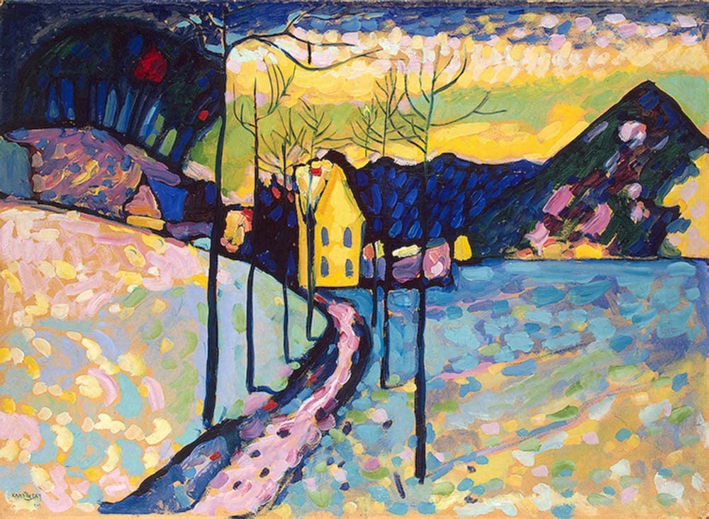 AMANUO Wassily Kandinsky Hand Painted Oil Painting - Winter Landscape 1909 Reproduction - 36x28 Inch (90x70 cm) Rolled Canvas Wall Art for Living Room, Bedroom & Office Decor
