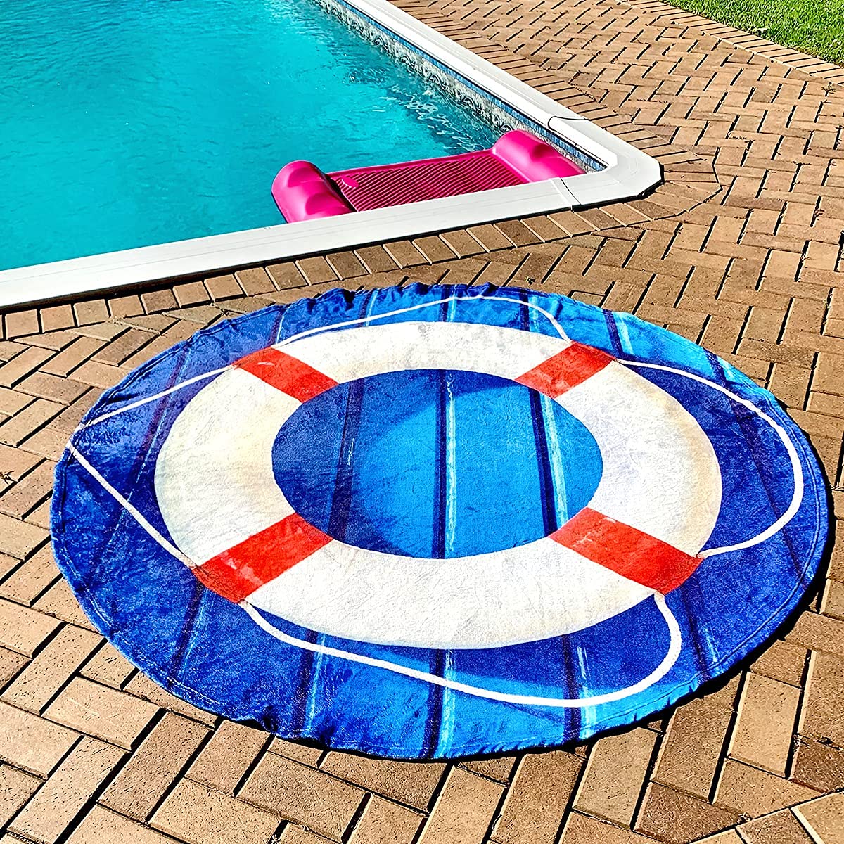 68 Inch Round Microfiber Flannel Blanket - Ultra Soft & Cozy Life Preserver Design for Boys, Girls, Men & Women - Perfect for Indoor Lounging, Outdoor Picnics, Camping and Family Snuggle Time