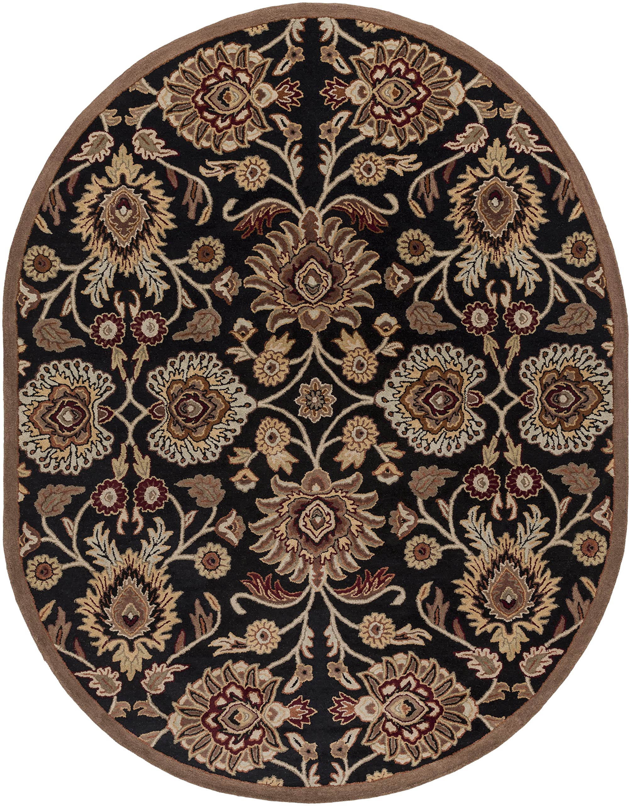 Mark&Day Eckville Traditional 8x10 Oval Area Rug - Black & Beige Handmade Carpet for Living Room, Bedroom, Kitchen - Non-Slip Soft Floor Mat for Home Decor & High Traffic Areas (8' x 10' Oval)