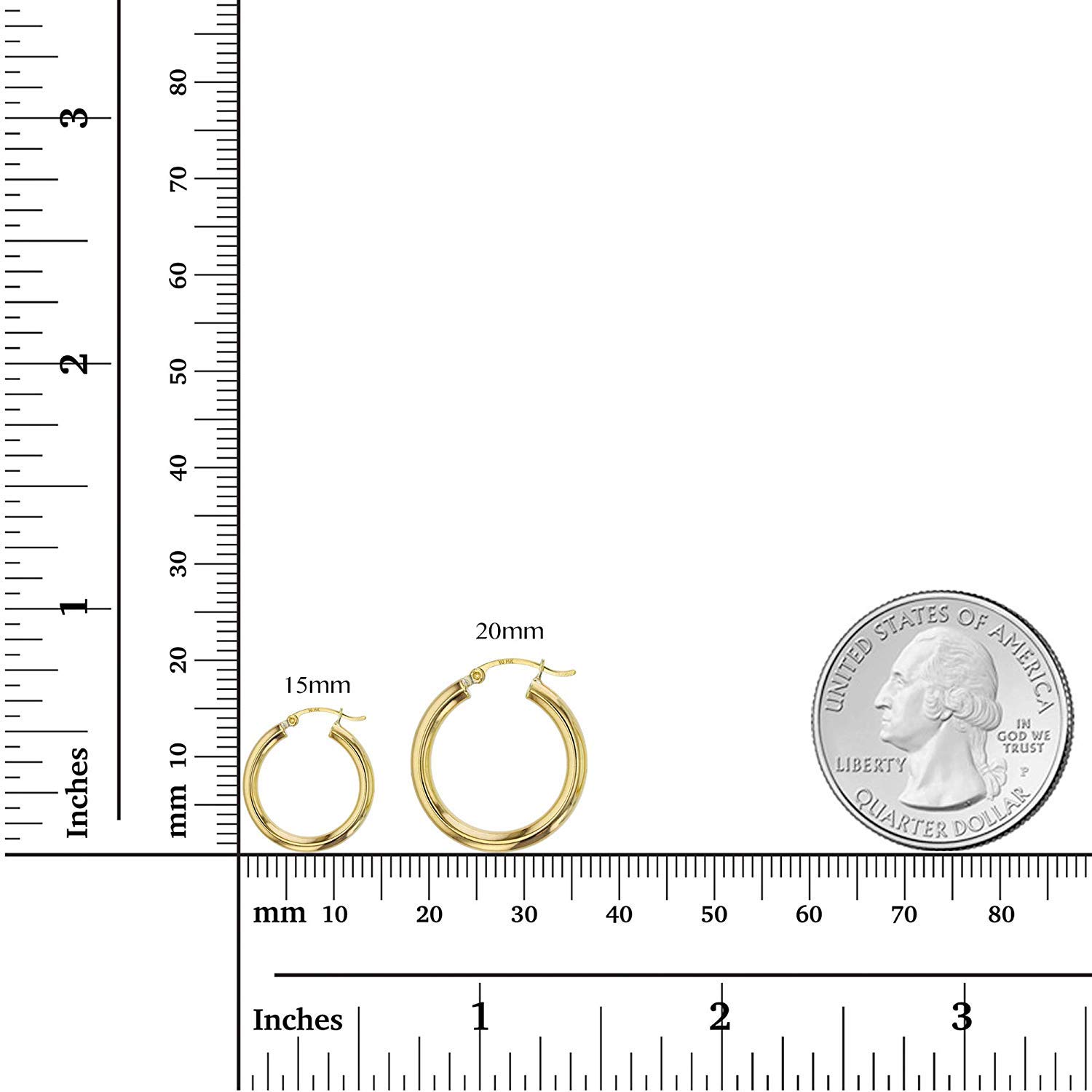 14K Yellow or White Gold 3mm Solid Polished Round Hoop Earrings for Women - Classic Secure Click-Top Design (15mm-90mm) | Perfect for Everyday Wear, Parties & Special Occasions