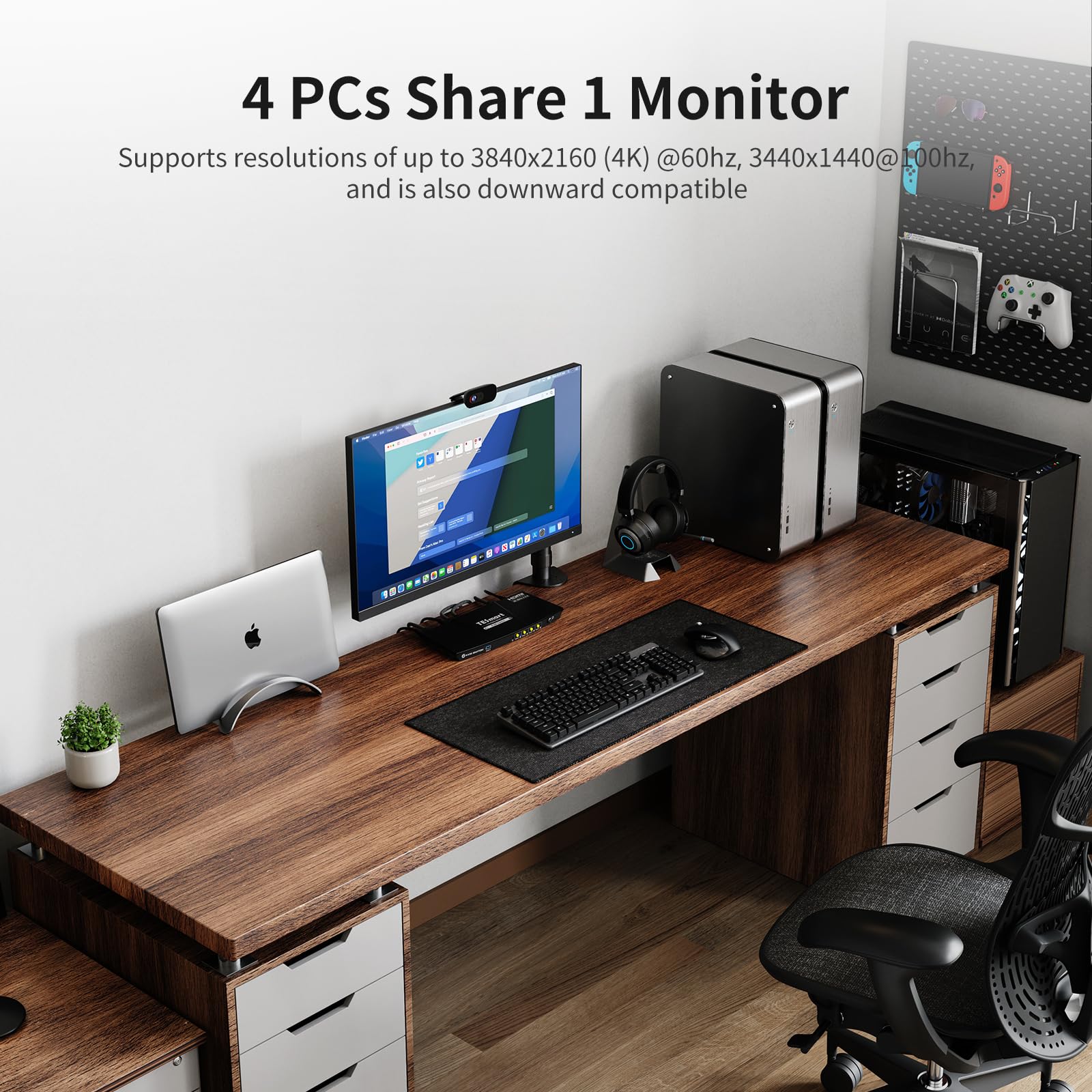TESmart USB 3.0 HDMI KVM Switch 4 Port - 4K@60Hz 1 Monitor for 4 Computers | Supports Headset, Audio & Microphone | EDID Emulator, Hotkey & Remote Switch | Perfect for Home Office, Gaming & Multi-Device Workstations