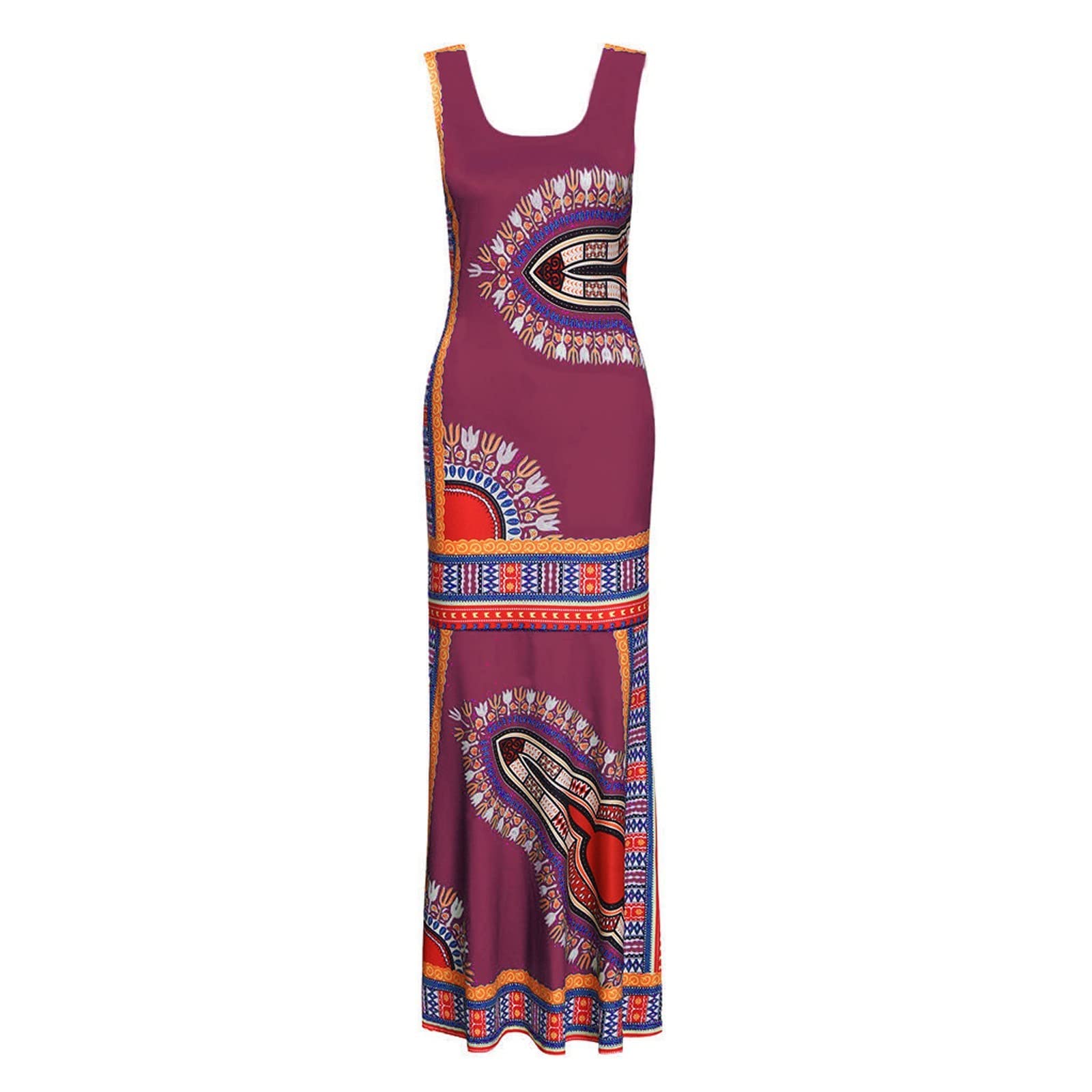 Stylish Women's African Dashiki Maxi Dress - Sleeveless Summer Cocktail & Evening Gown for Casual Wear | Perfect for Beach Vacations, Date Nights & Cultural Events