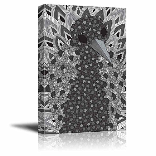 32. Grayscale zentangle patterned peacock