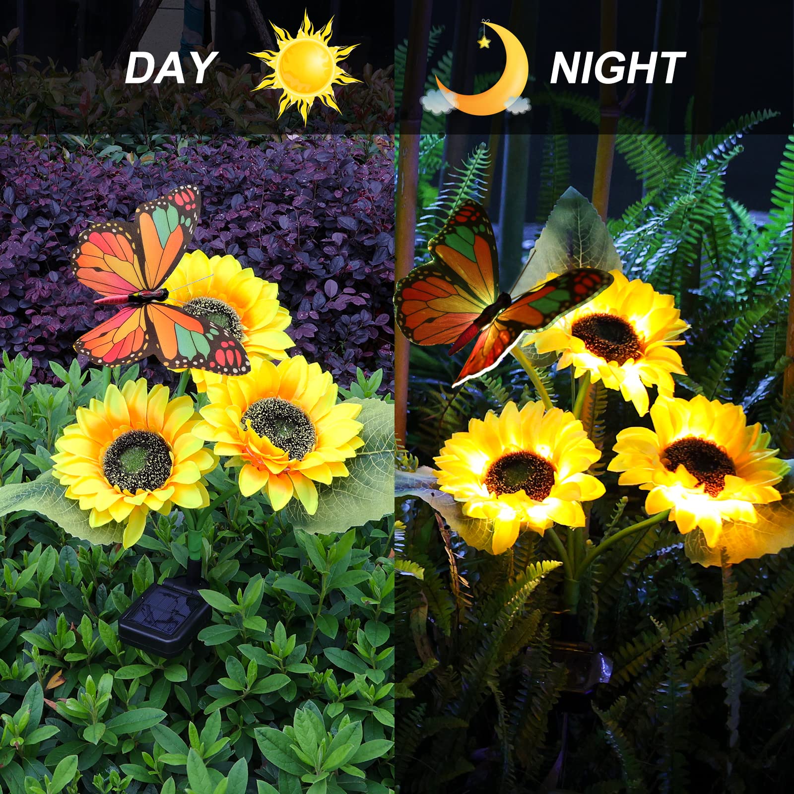 Solar Sunflower Lights Outdoor - 2 Pack Waterproof Garden Decor with Butterfly, LED Stake Lights for Yard, Patio, Lawn & Pathway - Perfect Gift for Mom & Grandma - Illuminate Your Garden at Night