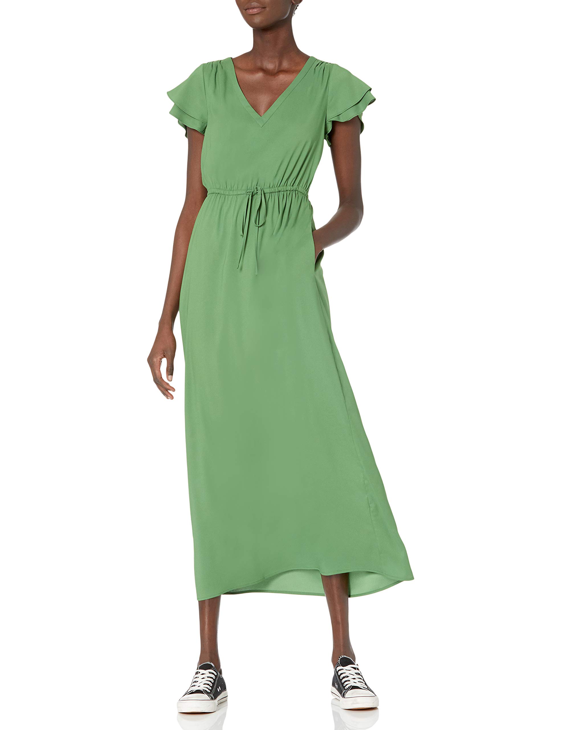 Goodthreads Women's Georgette Ruffle-Sleeve Maxi Dress - Flowy Long Formal Dress for Weddings, Parties & Special Occasions | Elegant Plus Size Options Available