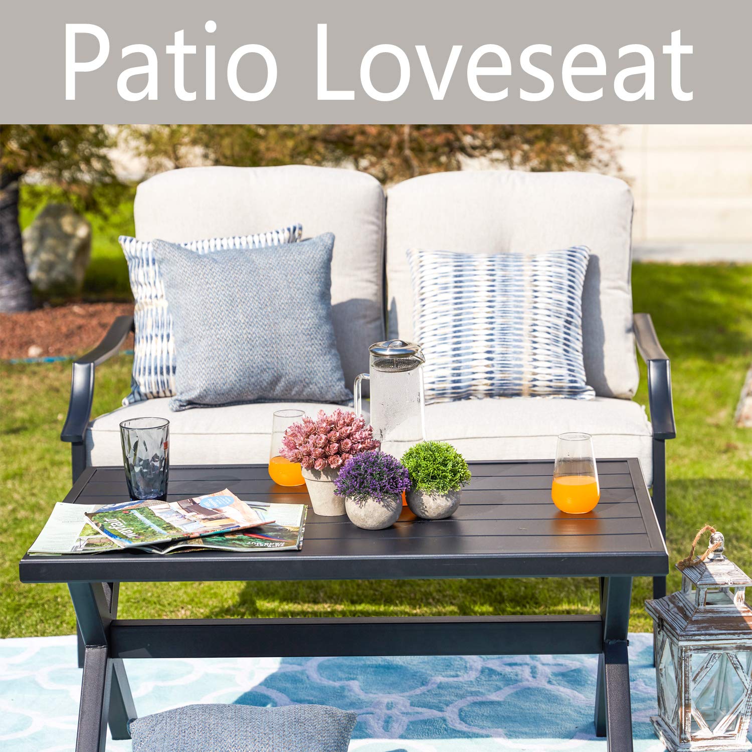 PatioFestival ® 2-Piece Outdoor Loveseat Bench Set with Cushions - Waterproof Garden Furniture for Yard, Poolside, Patio & Backyard Relaxation (White) | Perfect for Outdoor Conversations, Lounging & Entertaining Guests