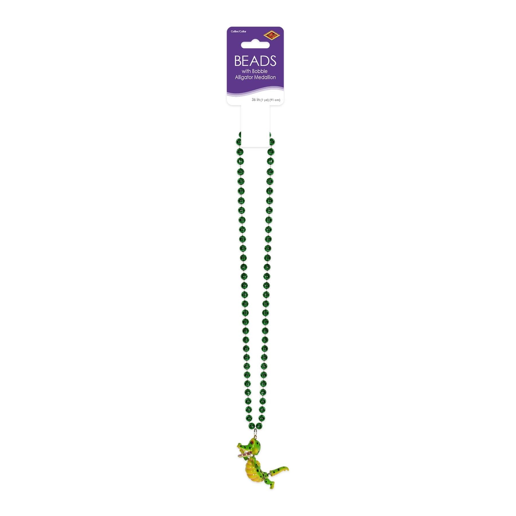 12 Pack Beistle Bead Necklaces with Bobble Alligator Medallion - Fun Party Favors for Mardi Gras, Birthday Celebrations & Costume Accessories