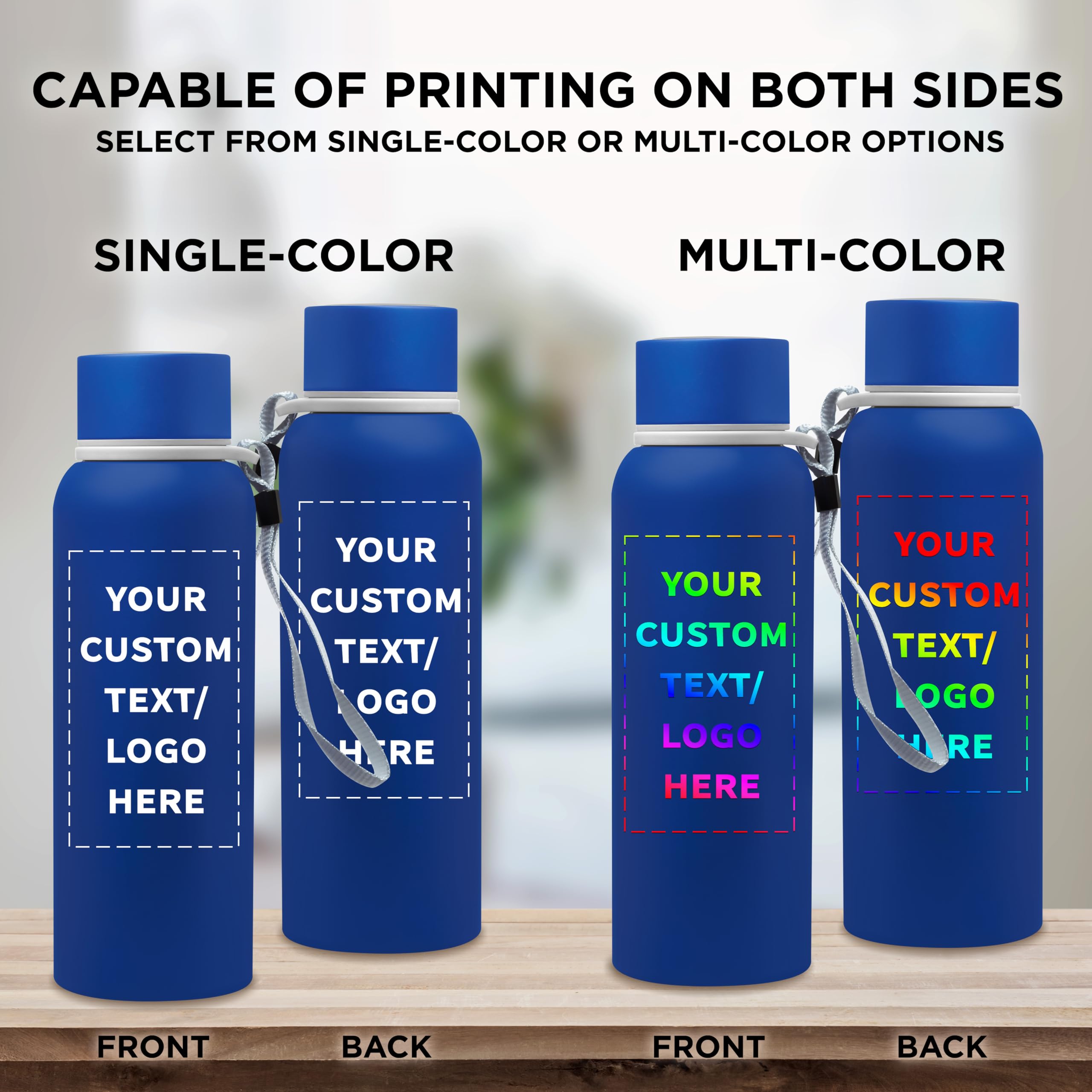 Custom Personalized 17 oz Ransom Water Bottles with Strap - Bulk Pack of 24 - Promotional Giveaways for Events, Business Branding & Corporate Gifts - Perfect for Trade Shows, Team Building & Employee Appreciation - Blue