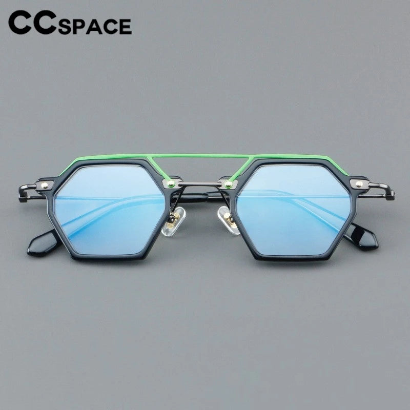 CCspace Unisex Full Rim Polygon Double Bridge Acetate Alloy Eyeglasses 3812 - Stylish & Durable Frame for Men & Women - Perfect for Work, Reading & Fashion Accessories