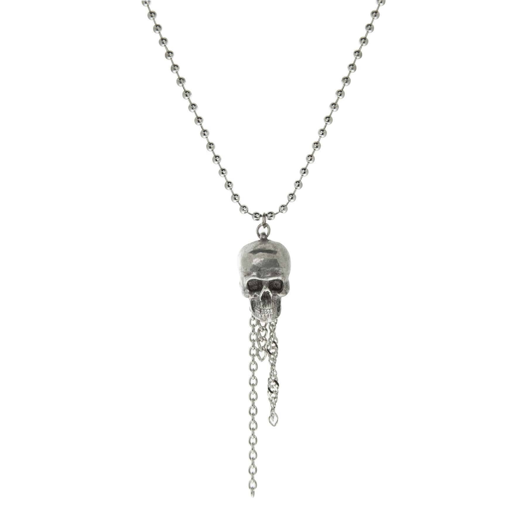 1928 Jewelry Vintage Silver Chains & Gothic Skull Pendant Necklace 10.5 Inches - Perfect for Halloween, Gothic Fashion, and Punk Rock Outfits