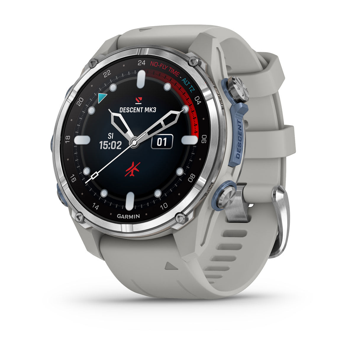 Garmin Descent Mk3 Dive Computer - 43mm Stainless Steel Watch with Fog Gray Silicone Band for Scuba Diving, Snorkeling & Water Sports